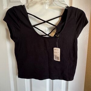 4/$15 Forever21 Black Cropped Crisscross Back Top